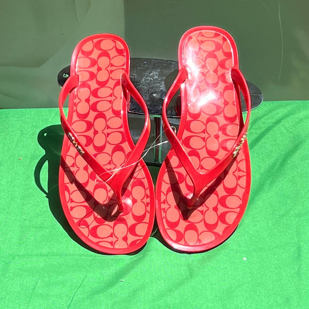 Women's Coach jelly thong Sandal slip- on - Red - Flip-flops size 8 B